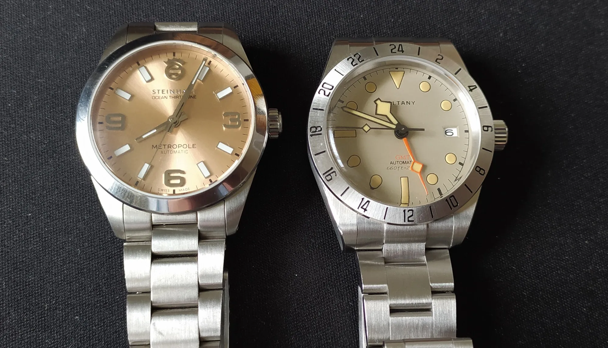 Baltany S6073AB GMT NH34 explorer II vs Steinhart Ocean Metropole 39