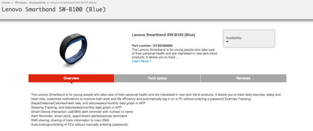 Lenovo Smartband SW-B100 site internet