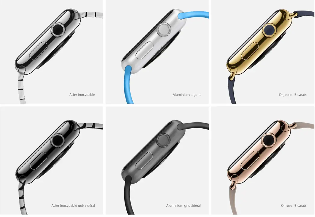 apple watch matériaux boîtier montre (aluminium, acier, or)