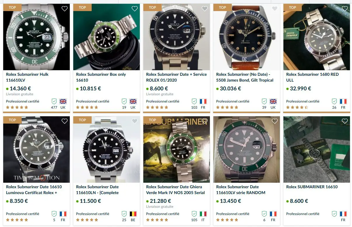 prix rolex submariner investissement chrono 24